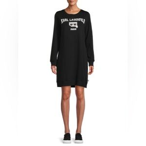 Karl Lagerfeld Paris Black Long Sleeve Collegiate Emoji Dress